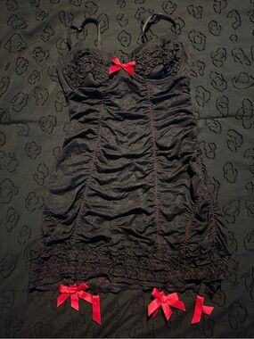 Victoria's Secret Black Lace Babydoll Dress with Red Accents